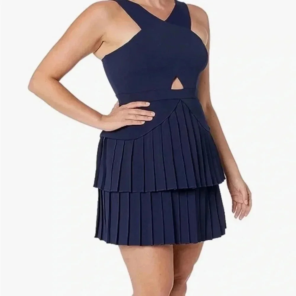 BCBG Cutout pleated peplum dress in navy blue New - Picture 2 of 13
